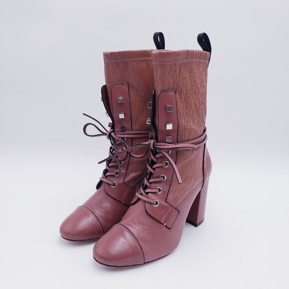 Stuart Weitzman Veruka Leather Lace Up Combat Boots Size 7.5 - Picture 3 of 10